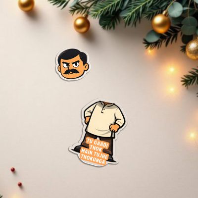 Tu Gaadi Thok Main Tujhe Thokunga Funny Cartoon Character Bobblehead Caricature with Hindi Quote, Idol for Car Dashboard & Tabletop Solar Powered Moving Head Office Desk Decor Showpiece Funny Gift